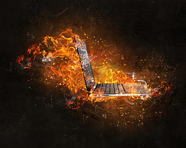 笔记本电脑着火了电子产品的与设备火焰中断裂图片