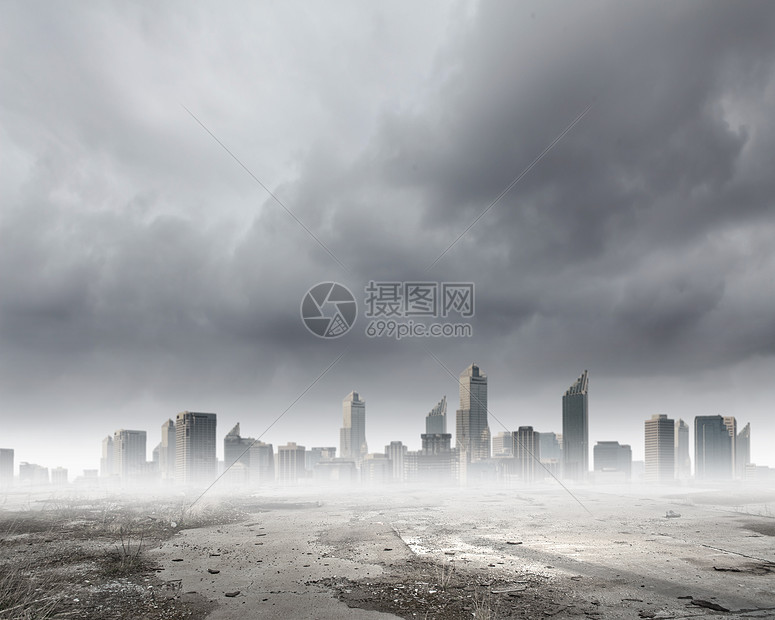 城市场景雾中现代城市的背景形象图片