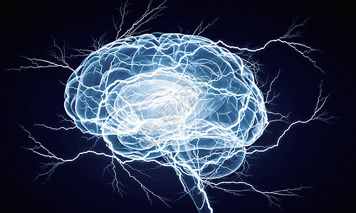 人类的大脑冲动闪亮的大脑雷电的黑暗背景图片