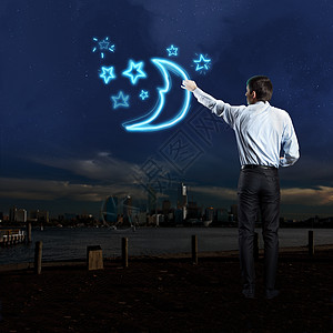商人画月亮星星商人黑暗的天空中画出月亮星星图片