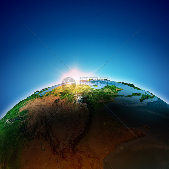 日出还日落太阳射线中的地球行星这幅图像的元素由美国宇航局提供的图片