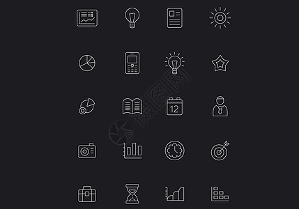 图标样本黑色背景上的白色界图标图片