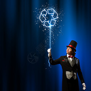 戴帽子的魔术师彩色背景下人类魔术师的形象回收图片