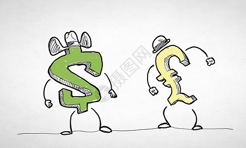 货币的卡通人物,白色背景上货币标志图片