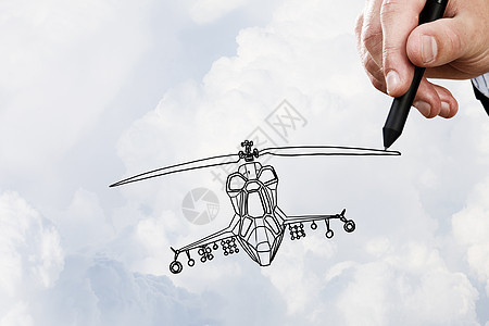 直升机人手绘直升机模型ob天空背景图片