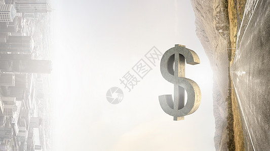 你的金钱投资沥青路上的大石头美元货币标志图片