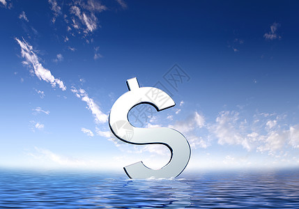 漂浮蓝色海浪上的货币符号图片