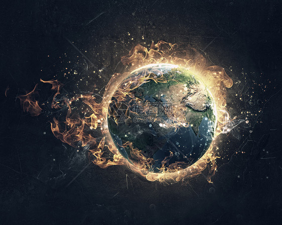 全球灾难黑暗的背景下燃烧地球行星这幅图像的元素由美国宇航局提供的图片