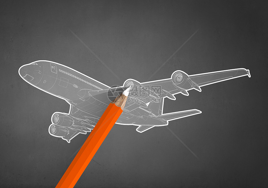 飞机彩色背景上飞机的铅笔素描图片