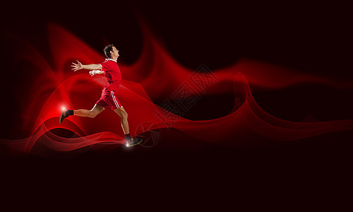 全速前进红色运动穿红色背景的跑步者图片