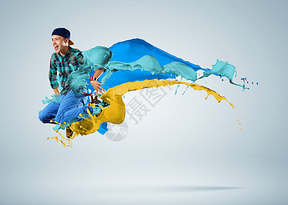 现代风格的舞者现代风格的舞者跳跃油漆飞溅的插图图片