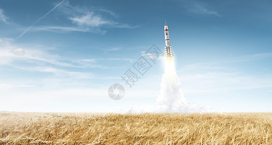 火箭太空飞船在蓝天上高高飞图片