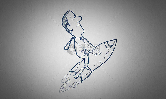 卡通趣的人滑稽的人火箭上飞行的漫画图片