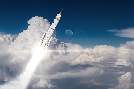 火箭太空飞船用蓝天上高高飞图片