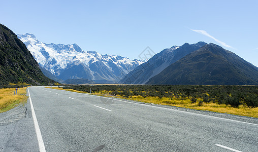 风景如画新西兰阿尔卑斯山道路的自然景观图片