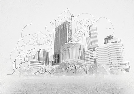 建筑草图城市场景手绘建筑背景图片