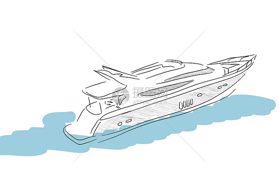 平师白色背景上船的手绘草图图片