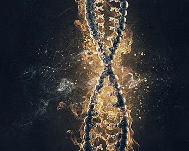 DNA火中燃烧DNA分子黑暗背景下的火焰中签名图片