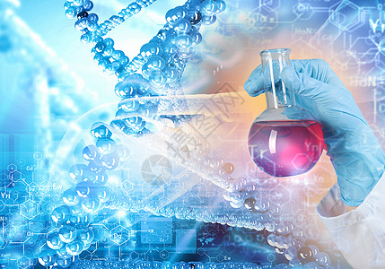 DNA分子特写人体手持试管的图像科学图片