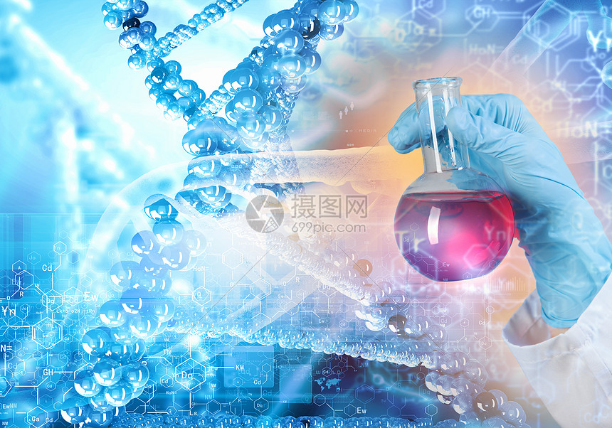 DNA分子特写人体手持试管的图像科学图片