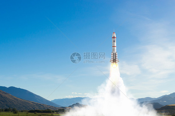 火箭太空飞船用蓝天上高高飞图片