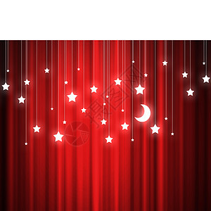 红色窗帘带星星月亮的红幕的背景图像图片