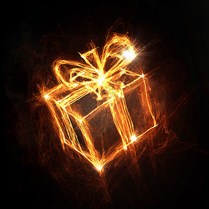 礼品盒图标发光的火礼盒图标黑暗的背景图片