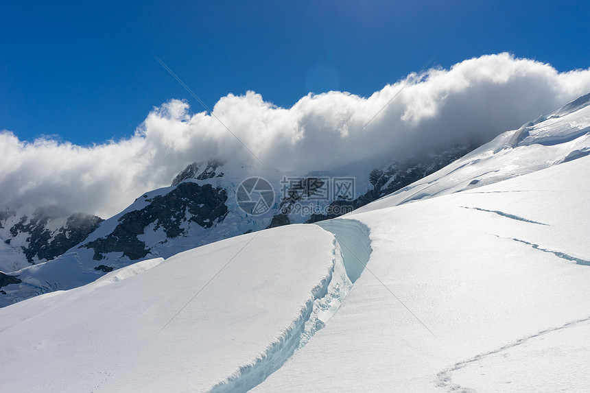 雪山山景雪,蓝天清澈图片