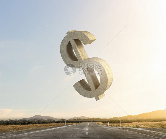 安全存款符号沥青路上的大石头美元货币标志图片
