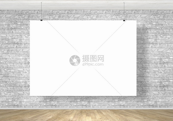挂横幅墙上挂着空白的白色横幅文字的位置图片