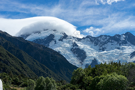 风景如画新西兰阿尔卑斯山冰川的自然景观图片