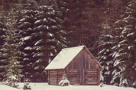 冬天山里的木制小屋Instagram过滤器图片