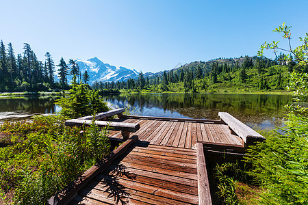 风景图片湖与山树山倒影华盛顿,美国背景图片