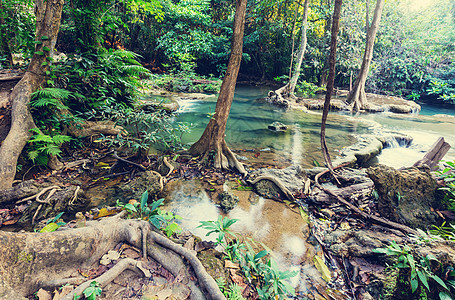 美丽的瀑布热带雨林,坎查纳布里省,东南亚,泰国图片