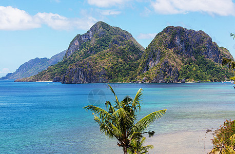 令人惊叹的海景海湾山区岛屿,巴拉望,菲律宾背景图片