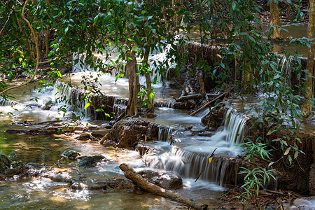 激流美丽的瀑布热带雨林,坎查纳布里省,东南亚,泰国背景