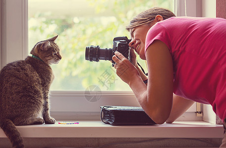 猫摄影师猎人摄影师高清图片