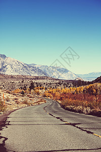 内华达山脉地区阳光明媚的早晨,乡村道路上五彩缤纷的秋天景象图片