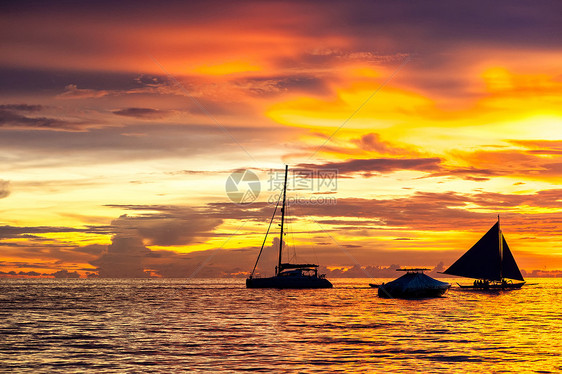 美丽的日落Boracay海滩,菲律宾图片