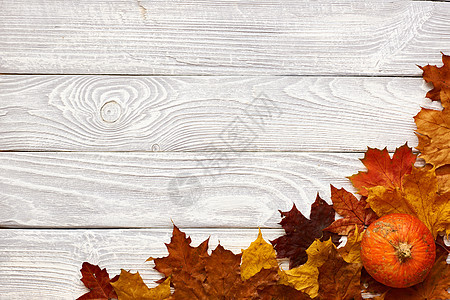 秋叶南瓜古老的木制背景上秋叶南瓜旧的木制背景上,图片