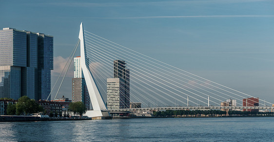 鹿特丹城市景观天际线与伊拉斯谟桥尼乌韦马斯莱茵河河流前荷兰荷兰南部图片