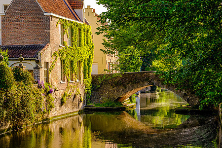 布鲁日布鲁日城市景观与水渠桥梁,法兰德斯,比利时图片