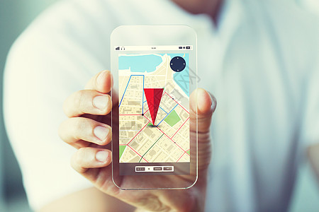 商业,技术,导航,位置人的男手持透明智能手机与GPS导航图片