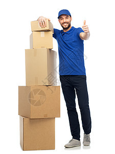 送货服务,邮件,人,物流运输快乐的人与包裹箱大拇指图片