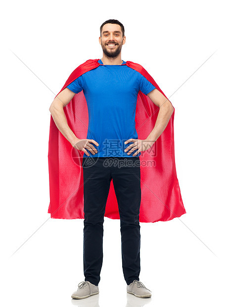 权力人的快乐的人红色超级英雄披风超过白色穿着红色超级英雄斗篷的快乐男人图片