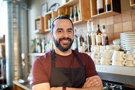小企业,人服务理念快乐的人服务员酒吧咖啡店的围裙快乐的人,酒吧服务员服务员图片
