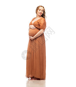 怀孕,母亲,人期望的快乐的孕妇触摸她的大肚子白色的背景快乐的孕妇抚摸她的大肚子图片