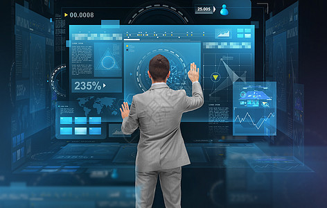 商业,人,技术,网络未来的商人与虚拟屏幕工作商人用虚拟屏幕图片