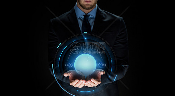 商业,虚拟现实,人未来的技术密切商人与投影用虚拟投影商人图片