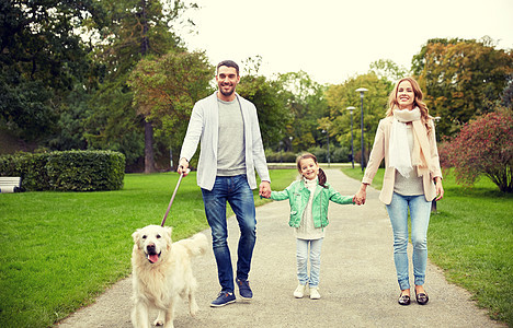 家庭,宠物,家畜人的快乐的家庭与拉布拉多猎犬夏季公园散步快乐的家庭与拉布拉多猎犬公园图片